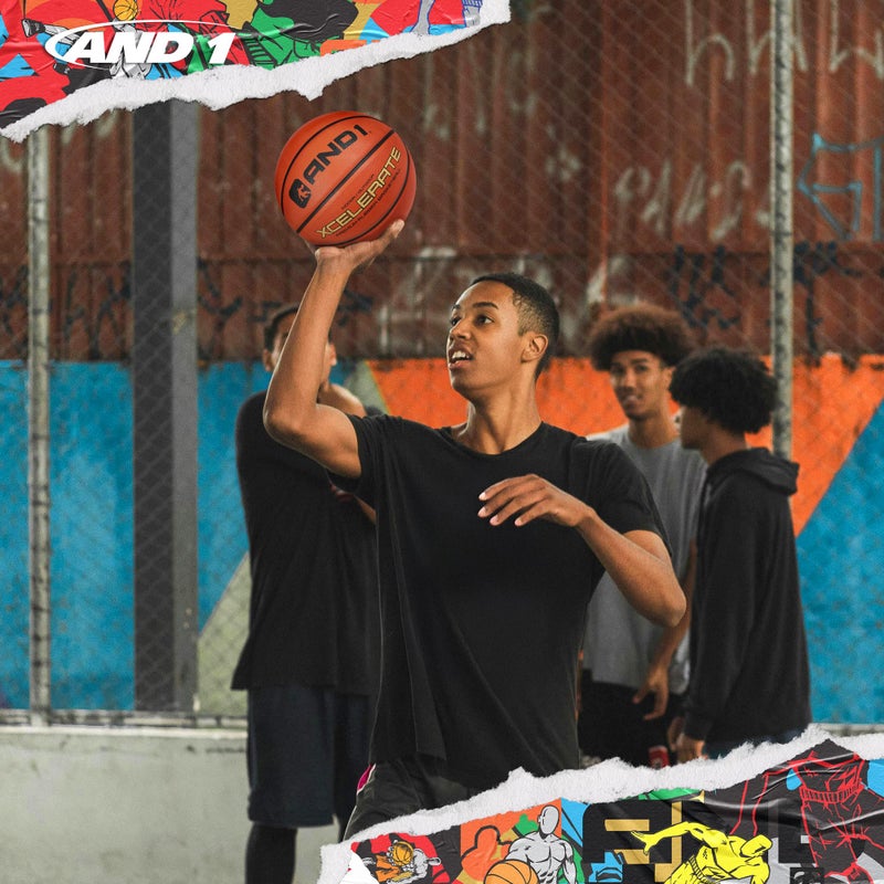 AND1 Xcelerate Rubber Basketball: Official Regulation Size 7 (29.5â€) Streetball, Made for Indoor/Outdoor Games (Basketball w/Pump, Orange Classic) - Image 5